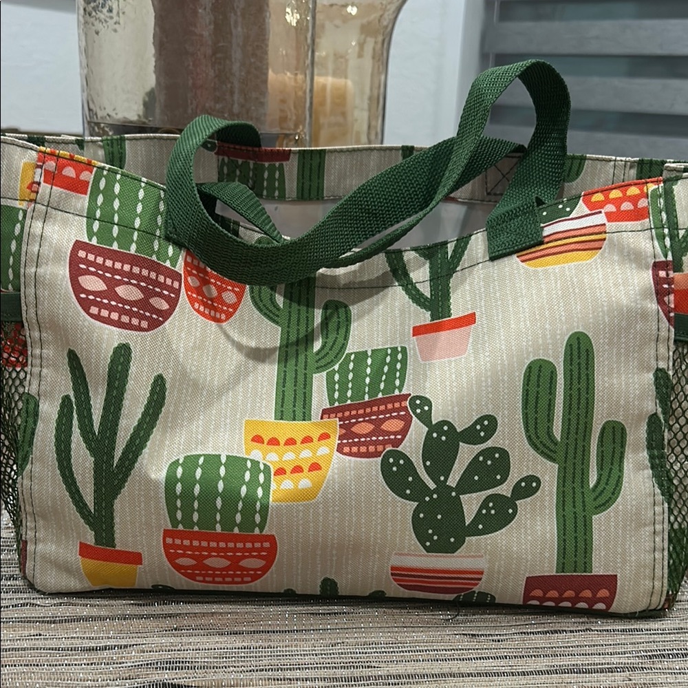 Thirty -OneCactus Print Tote Bag with Green Handles